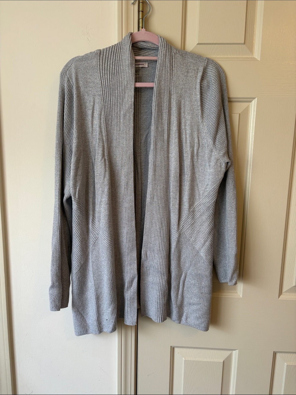 Allison Daley Light Gray Open-Front Ribbed Cardigan